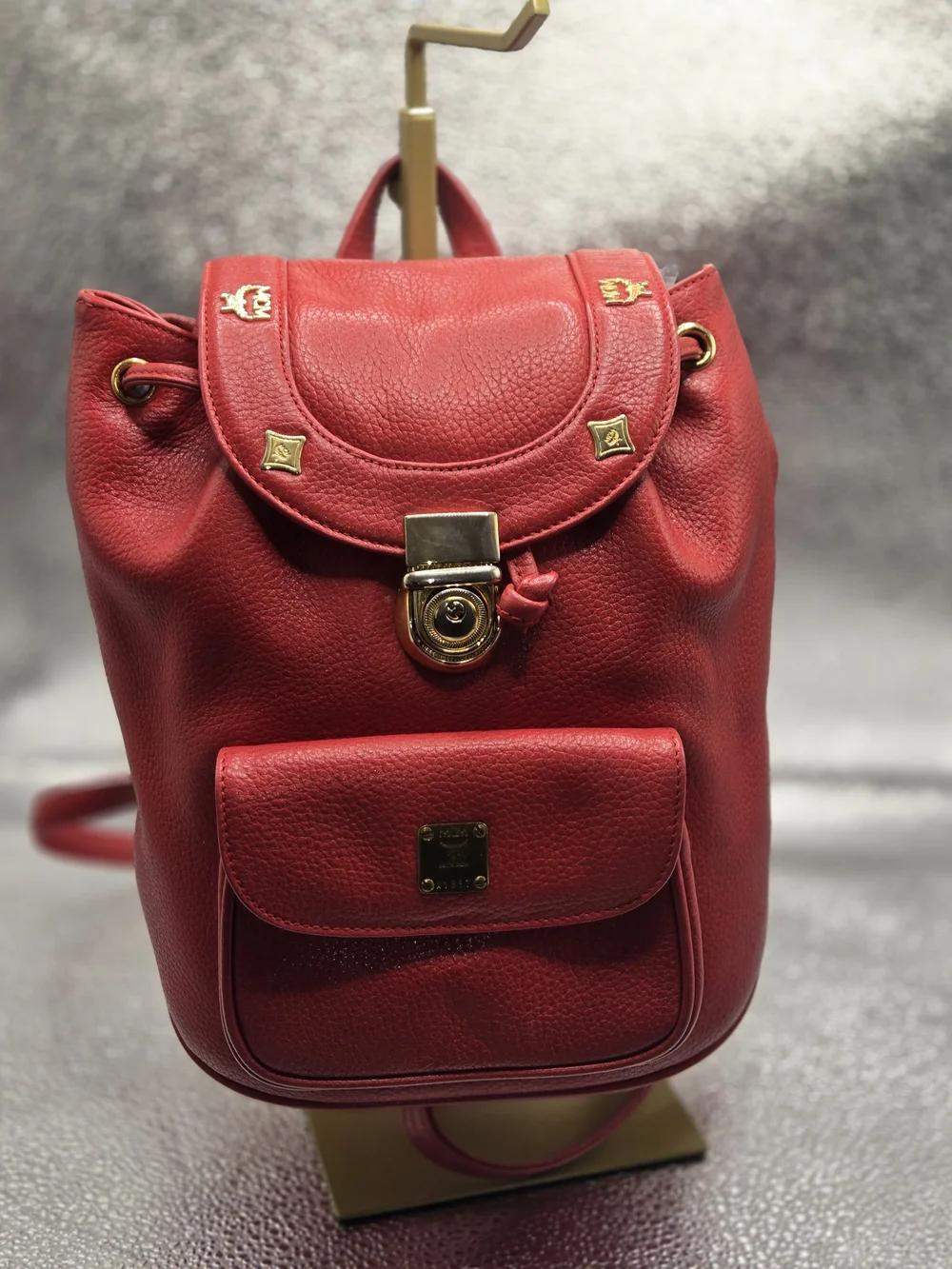 Authentic MCM Red Leather Mini Backpack